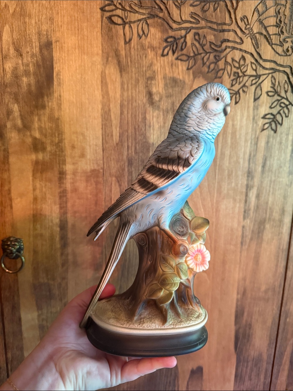 VTG Blue Porcelain Parakeet Figurine Japan Hand Painted